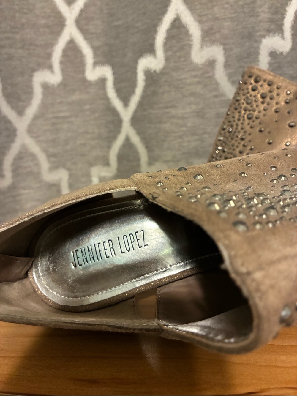NWOT! Jennifer Lopez Taupe Studded Peep-Toe Stiletto Booties - Picture 6 of 11